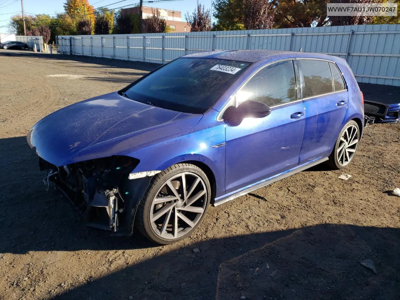 2018 Volkswagen Golf R VIN: WVWVF7AU1JW070247 Lot: 76403234