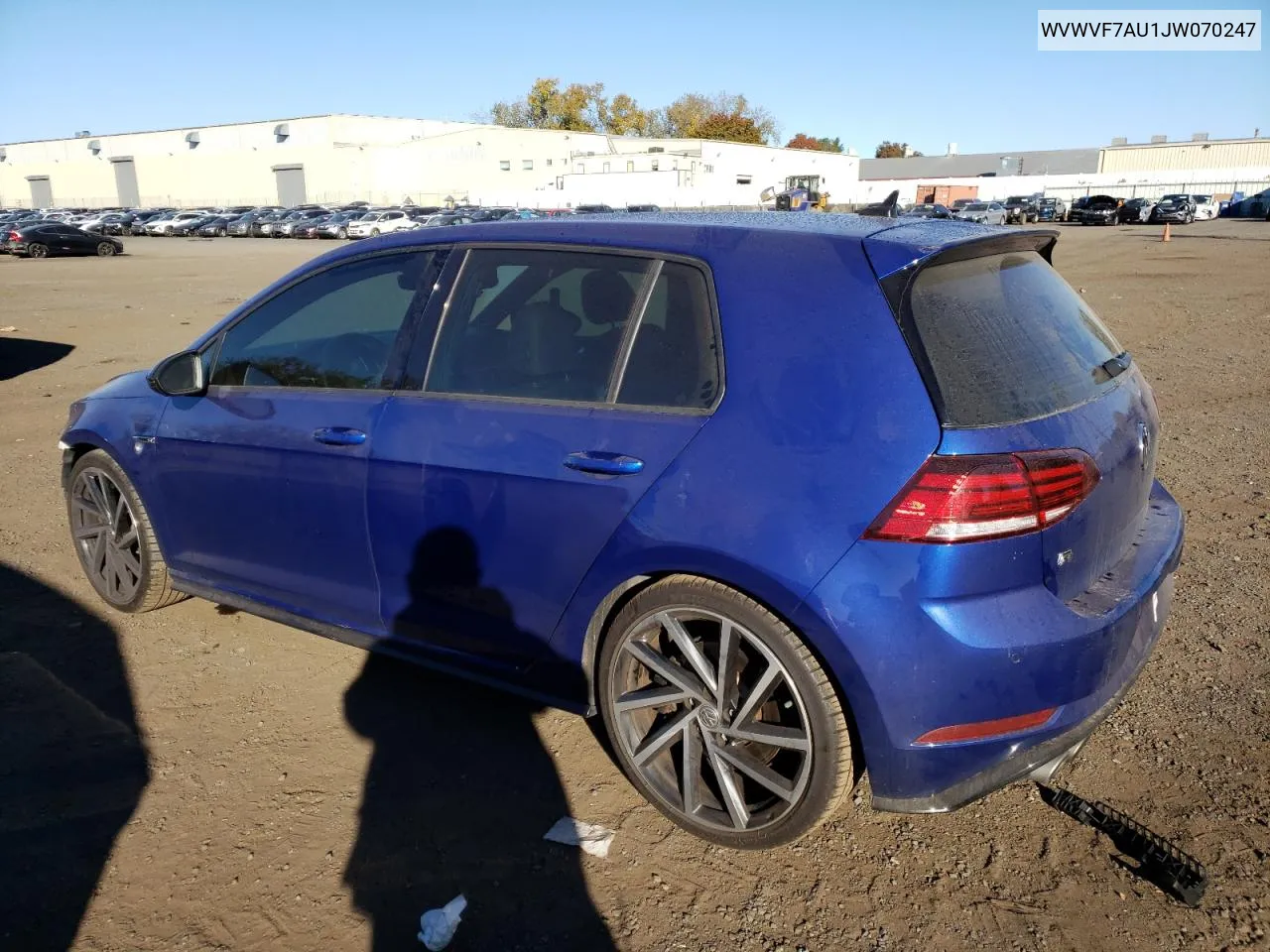 2018 Volkswagen Golf R VIN: WVWVF7AU1JW070247 Lot: 76403234