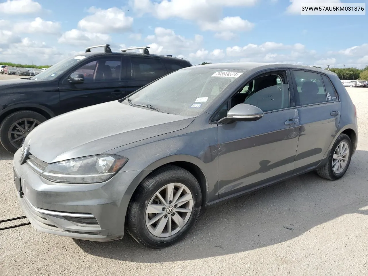 2019 Volkswagen Golf S VIN: 3VWW57AU5KM031876 Lot: 70893674