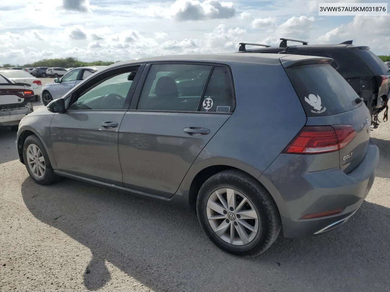 2019 Volkswagen Golf S VIN: 3VWW57AU5KM031876 Lot: 70893674