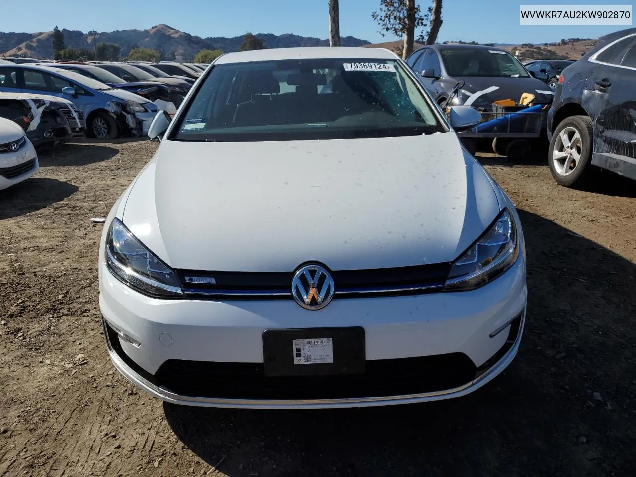 2019 Volkswagen E-Golf Se VIN: WVWKR7AU2KW902870 Lot: 79369124