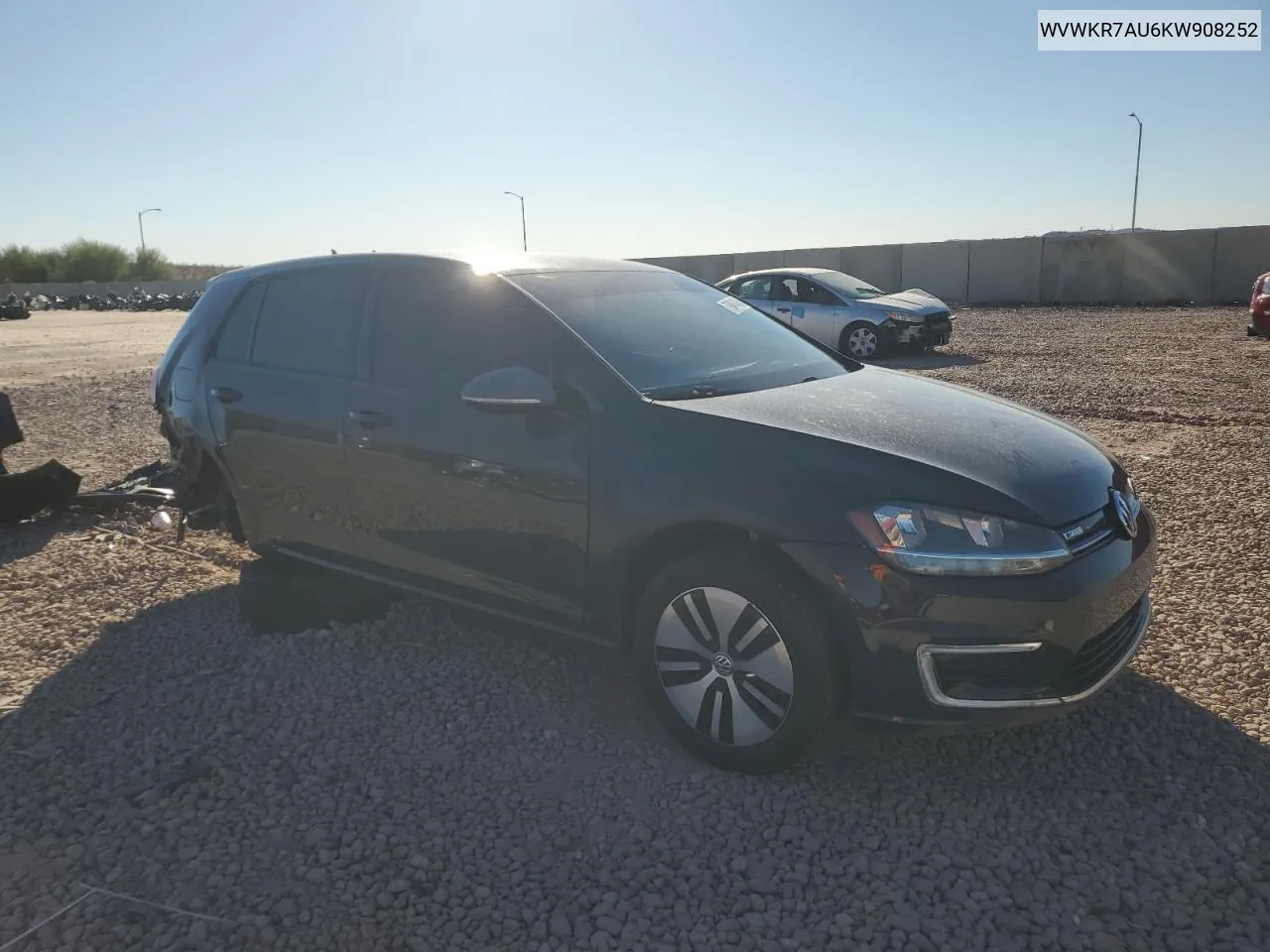 2019 Volkswagen E-Golf Se VIN: WVWKR7AU6KW908252 Lot: 79414084