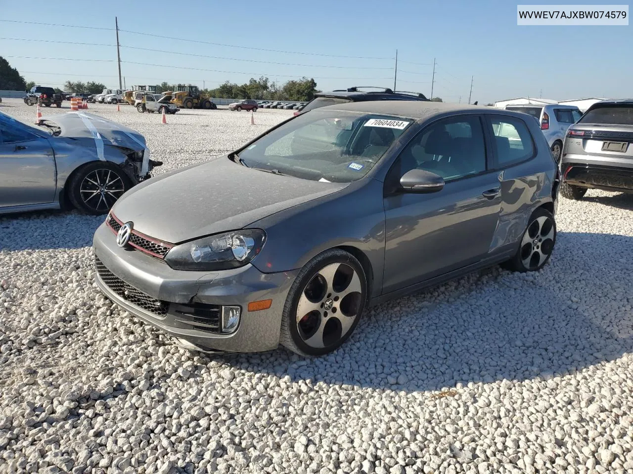 2011 Volkswagen Gti VIN: WVWEV7AJXBW074579 Lot: 70604034