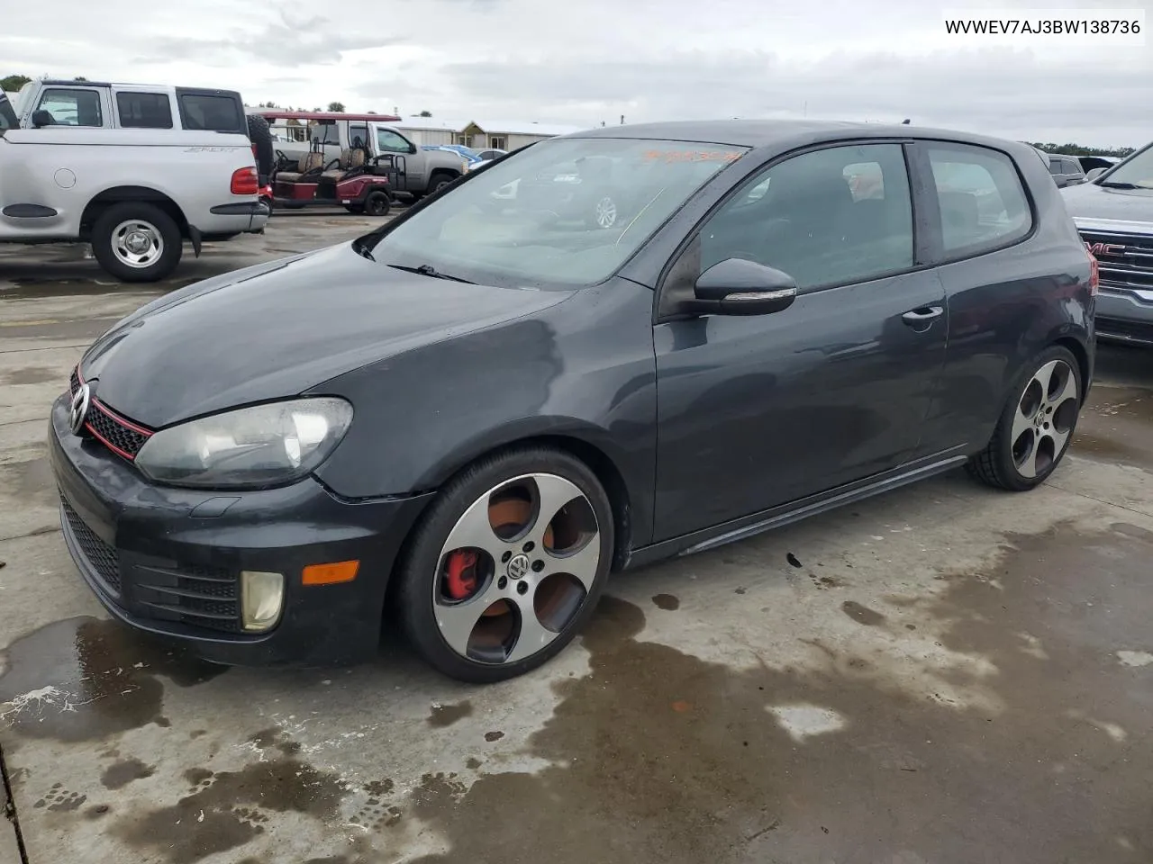 2011 Volkswagen Gti VIN: WVWEV7AJ3BW138736 Lot: 74853524