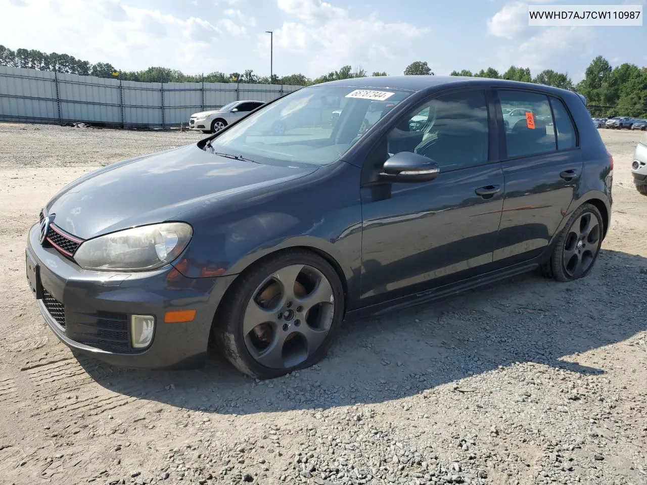 2012 Volkswagen Gti VIN: WVWHD7AJ7CW110987 Lot: 66787344