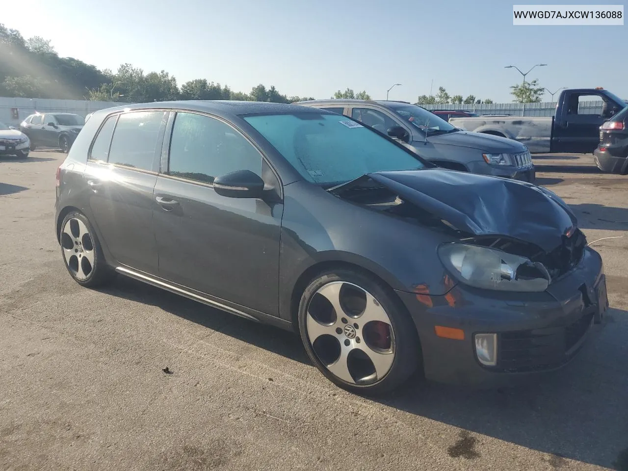 2012 Volkswagen Gti VIN: WVWGD7AJXCW136088 Lot: 68921314