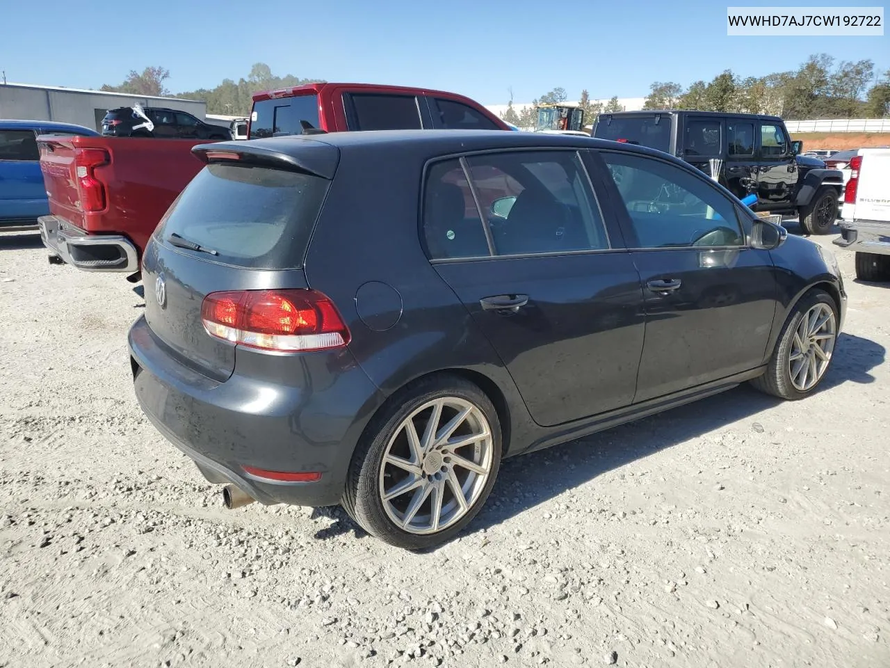 2012 Volkswagen Gti VIN: WVWHD7AJ7CW192722 Lot: 77116054