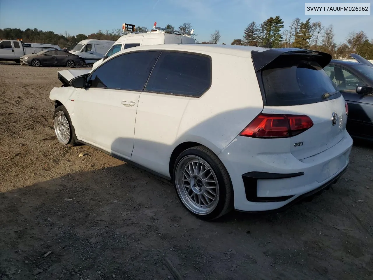 2015 Volkswagen Gti VIN: 3VWYT7AU0FM026962 Lot: 77326844