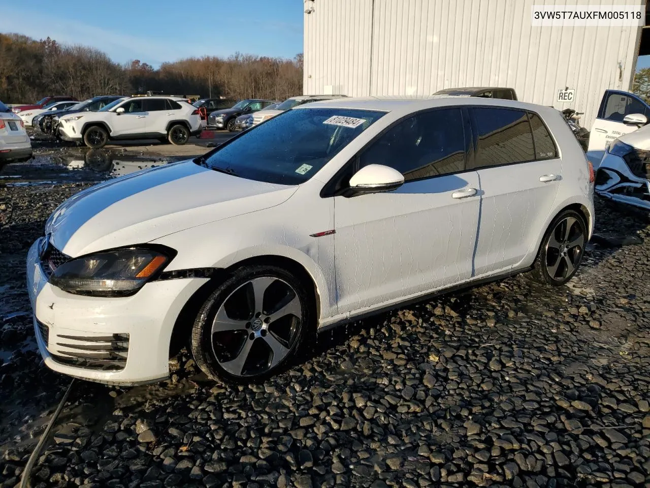 2015 Volkswagen Gti VIN: 3VW5T7AUXFM005118 Lot: 81029484