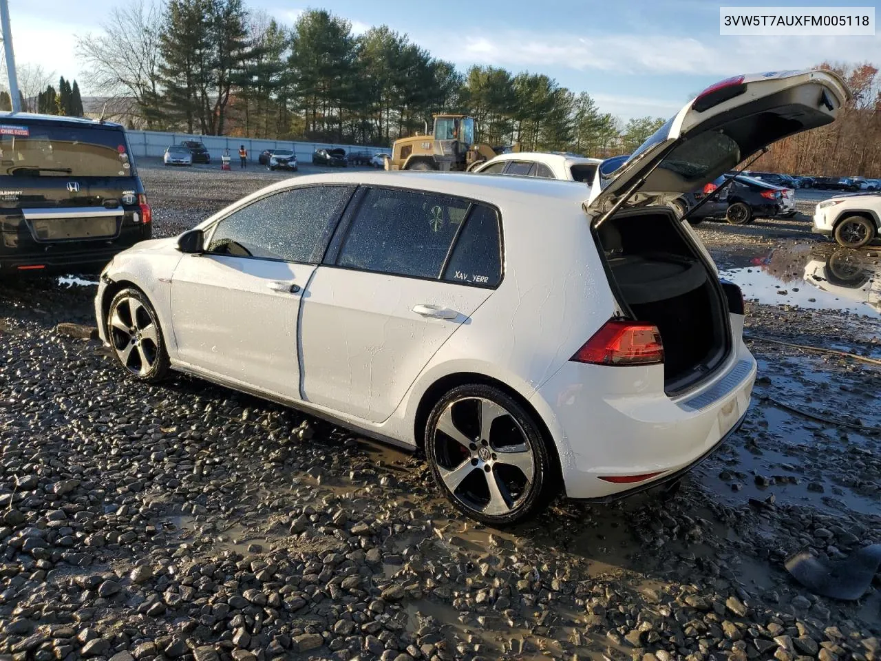 2015 Volkswagen Gti VIN: 3VW5T7AUXFM005118 Lot: 81029484