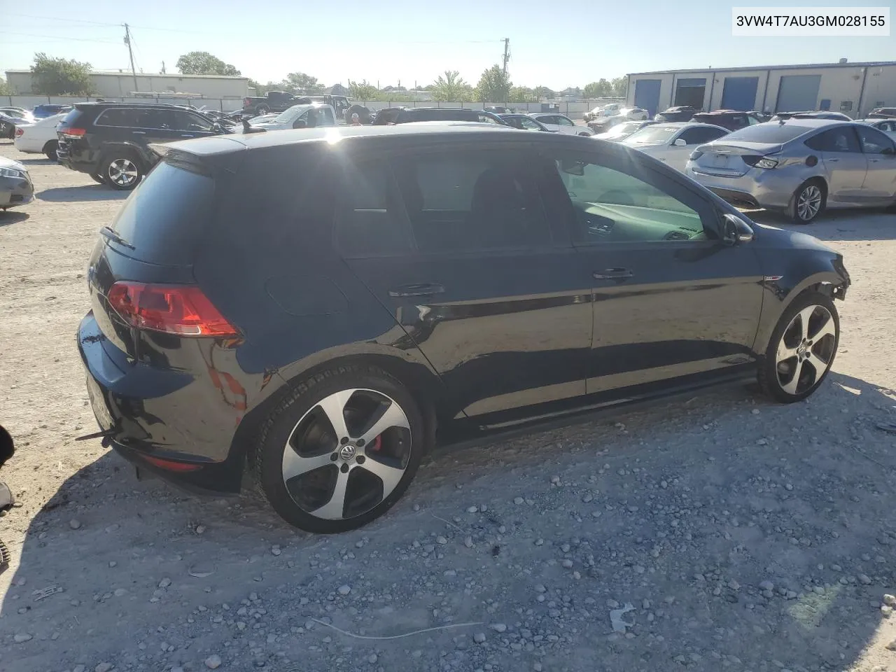 2016 Volkswagen Gti S/Se VIN: 3VW4T7AU3GM028155 Lot: 70039154