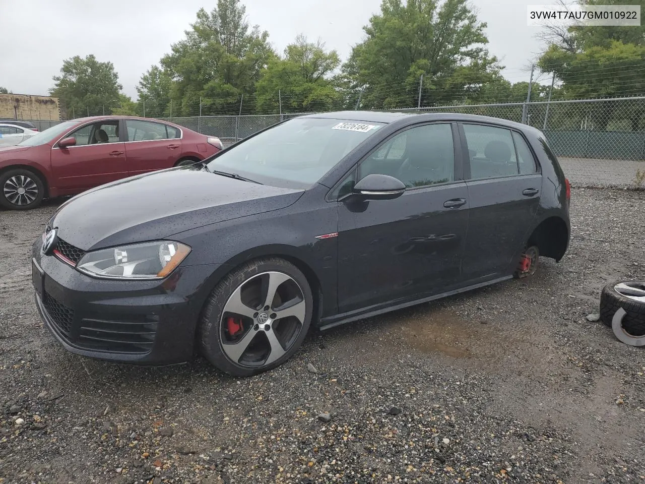 2016 Volkswagen Gti S/Se VIN: 3VW4T7AU7GM010922 Lot: 73226184