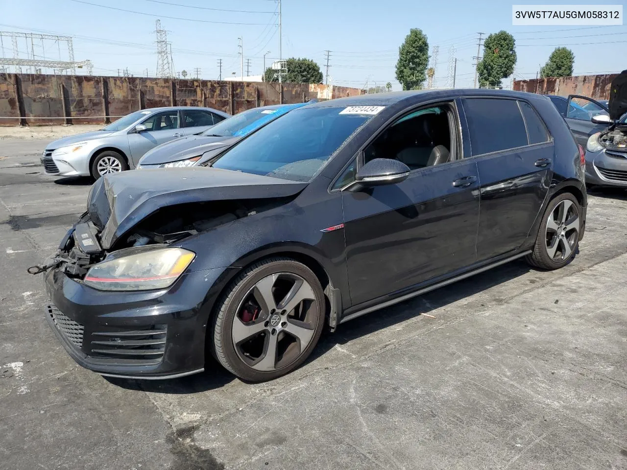 2016 Volkswagen Gti S/Se VIN: 3VW5T7AU5GM058312 Lot: 73724434