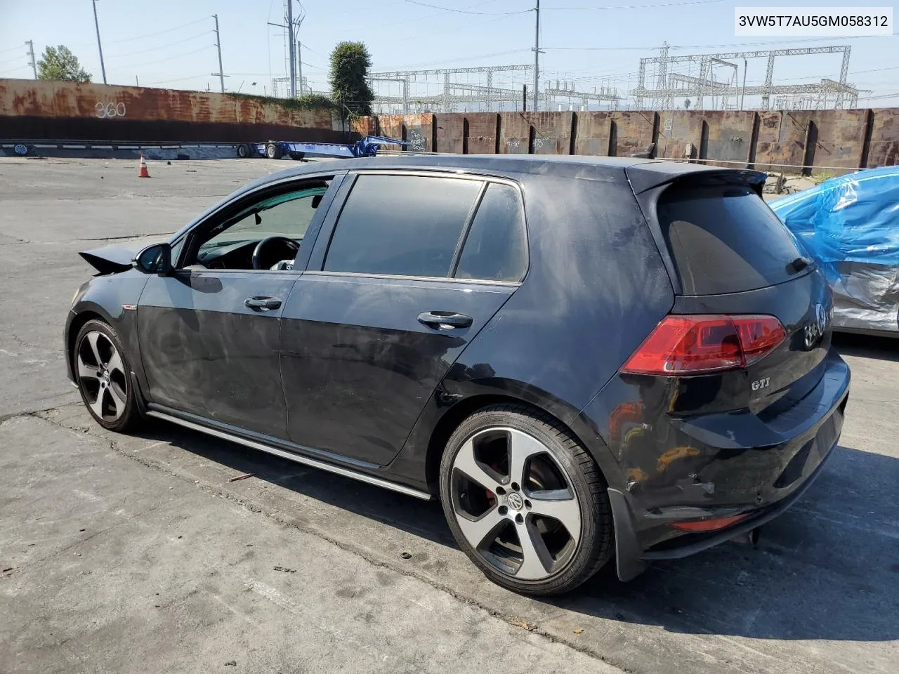 2016 Volkswagen Gti S/Se VIN: 3VW5T7AU5GM058312 Lot: 73724434