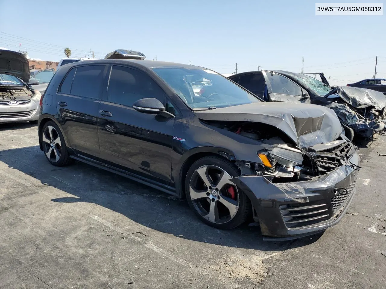 2016 Volkswagen Gti S/Se VIN: 3VW5T7AU5GM058312 Lot: 73724434