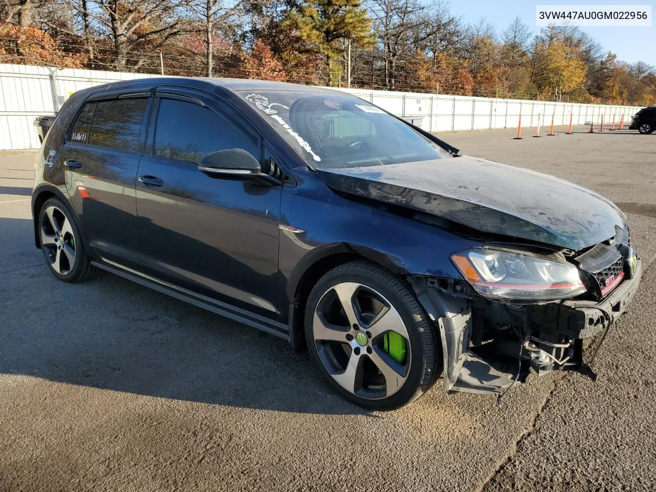 2016 Volkswagen Gti S/Se VIN: 3VW447AU0GM022956 Lot: 77449264