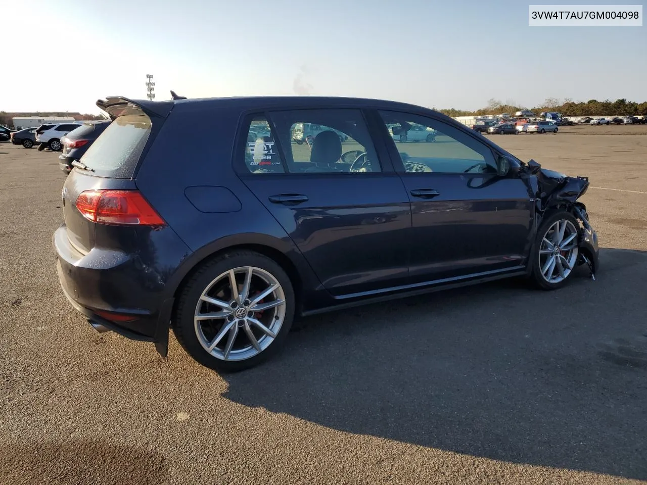 2016 Volkswagen Gti S/Se VIN: 3VW4T7AU7GM004098 Lot: 77746514