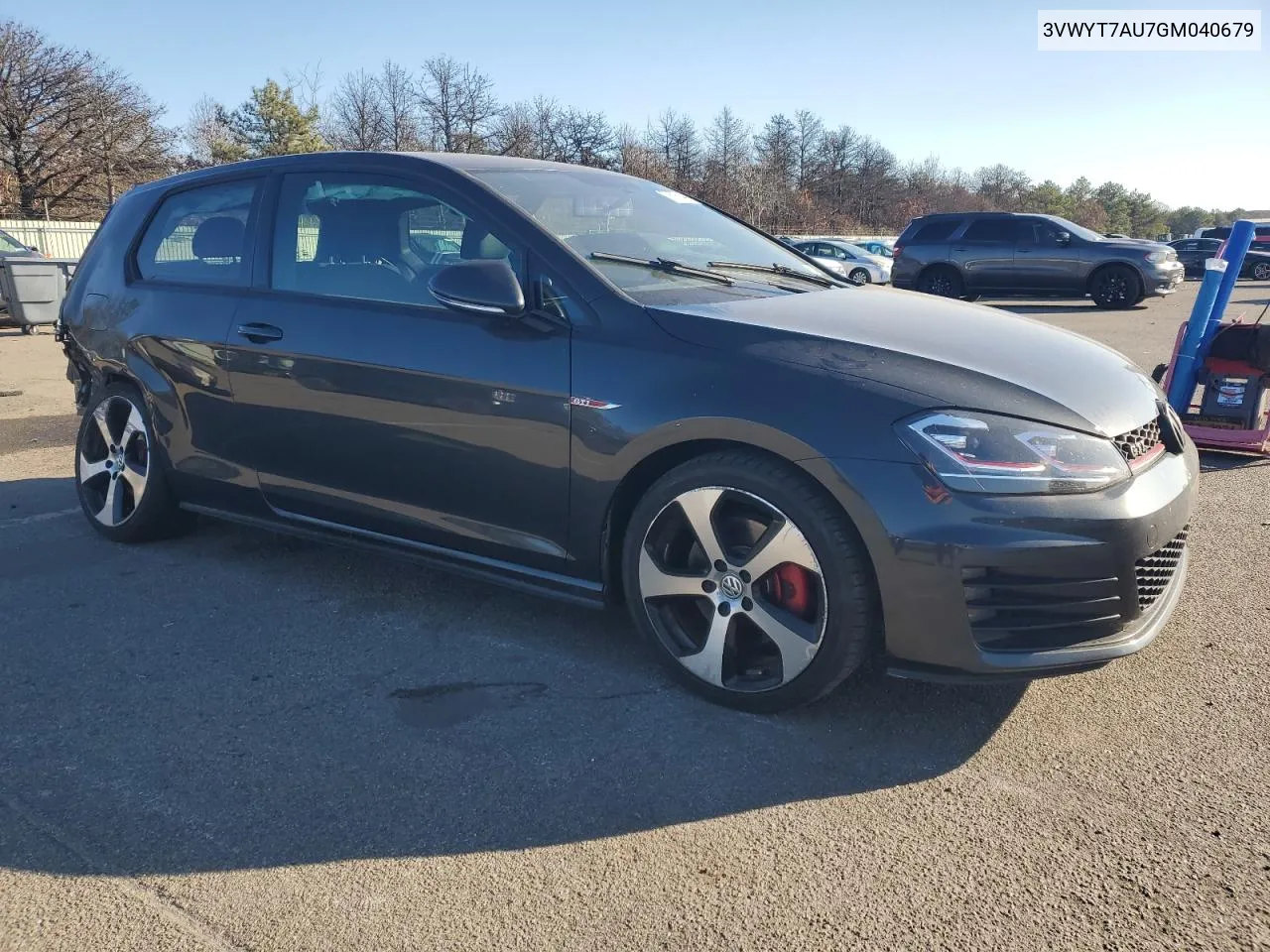 2016 Volkswagen Gti S/Se VIN: 3VWYT7AU7GM040679 Lot: 79535044