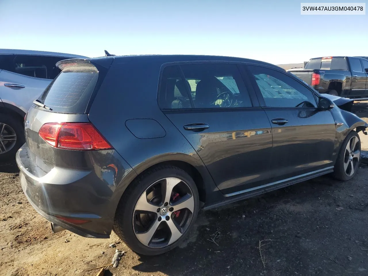 2016 Volkswagen Gti S/Se VIN: 3VW447AU3GM040478 Lot: 81276934