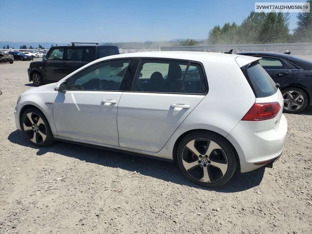 3VW4T7AU2HM058619 2017 Volkswagen Gti S