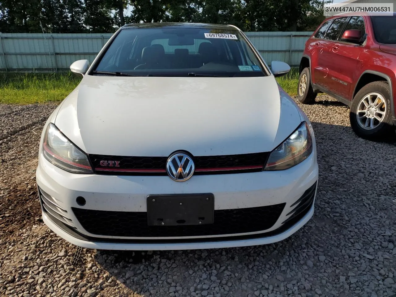 2017 Volkswagen Gti S/Se VIN: 3VW447AU7HM006531 Lot: 69768574