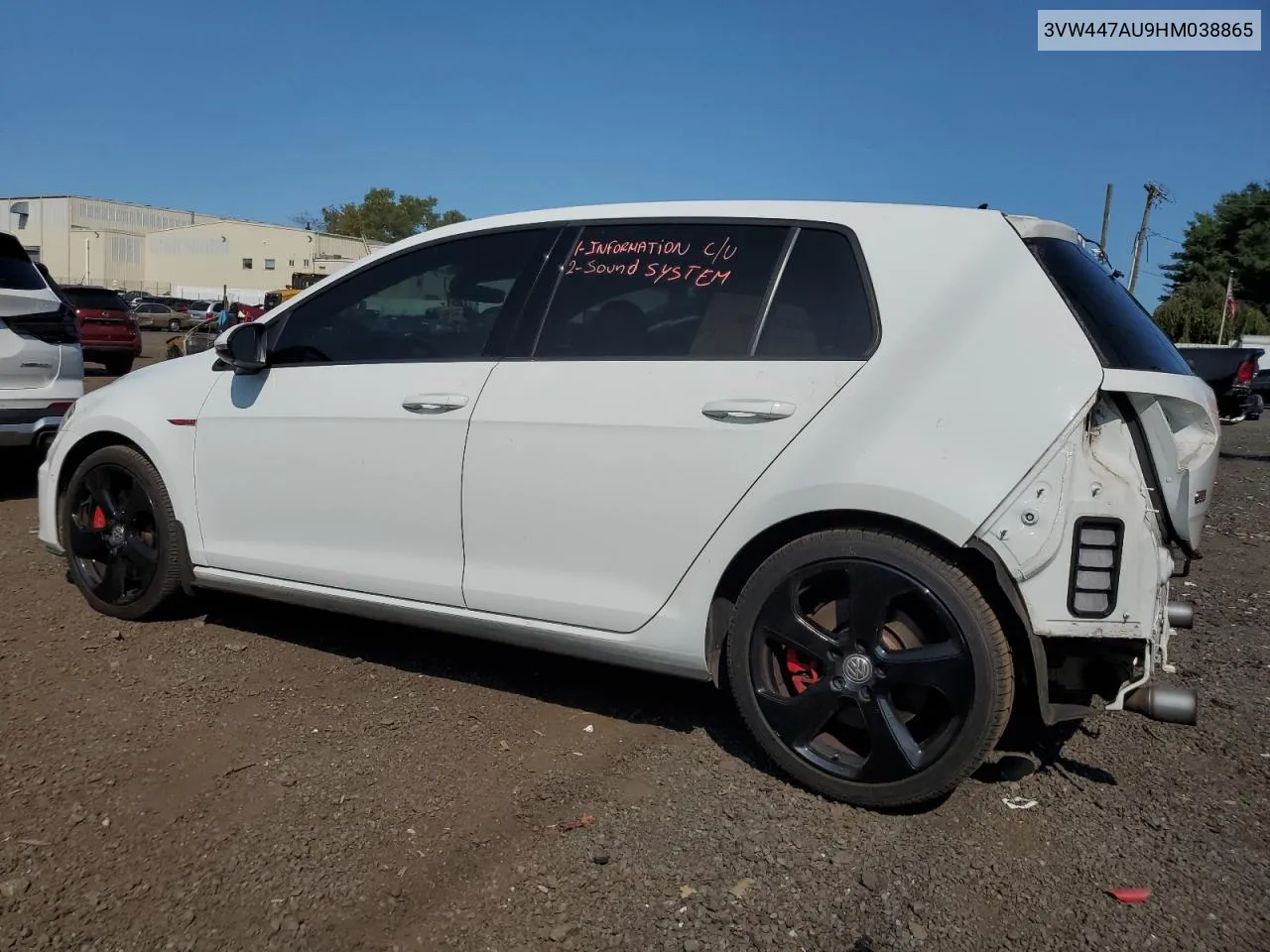 2017 Volkswagen Gti S/Se VIN: 3VW447AU9HM038865 Lot: 70439434