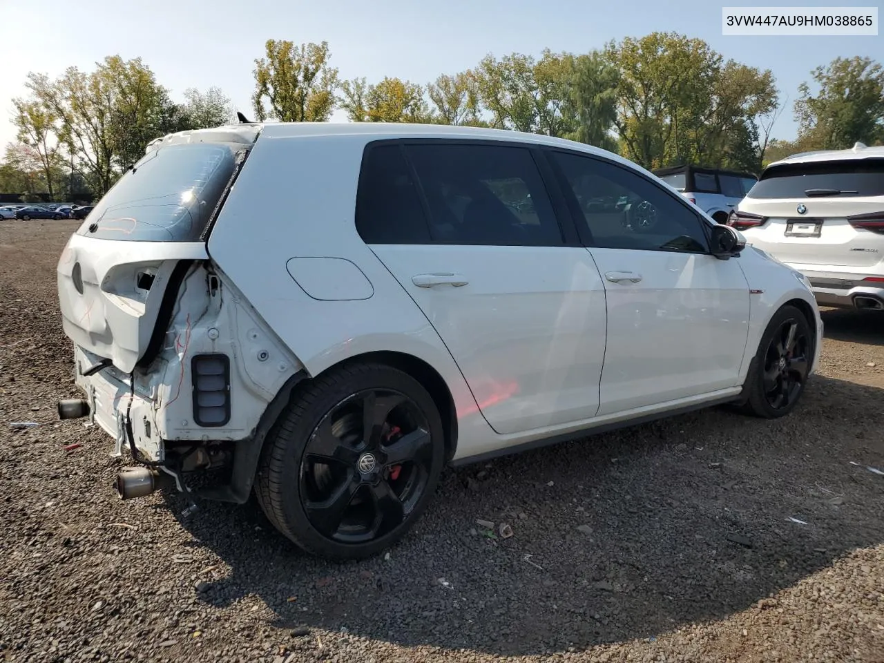 2017 Volkswagen Gti S/Se VIN: 3VW447AU9HM038865 Lot: 70439434