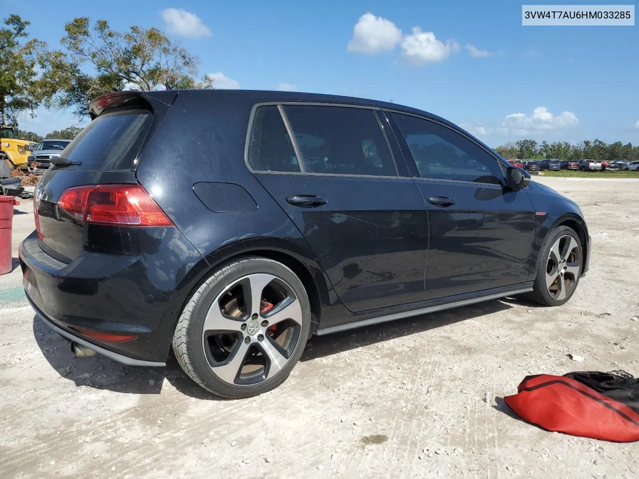 2017 Volkswagen Gti S VIN: 3VW4T7AU6HM033285 Lot: 77129054