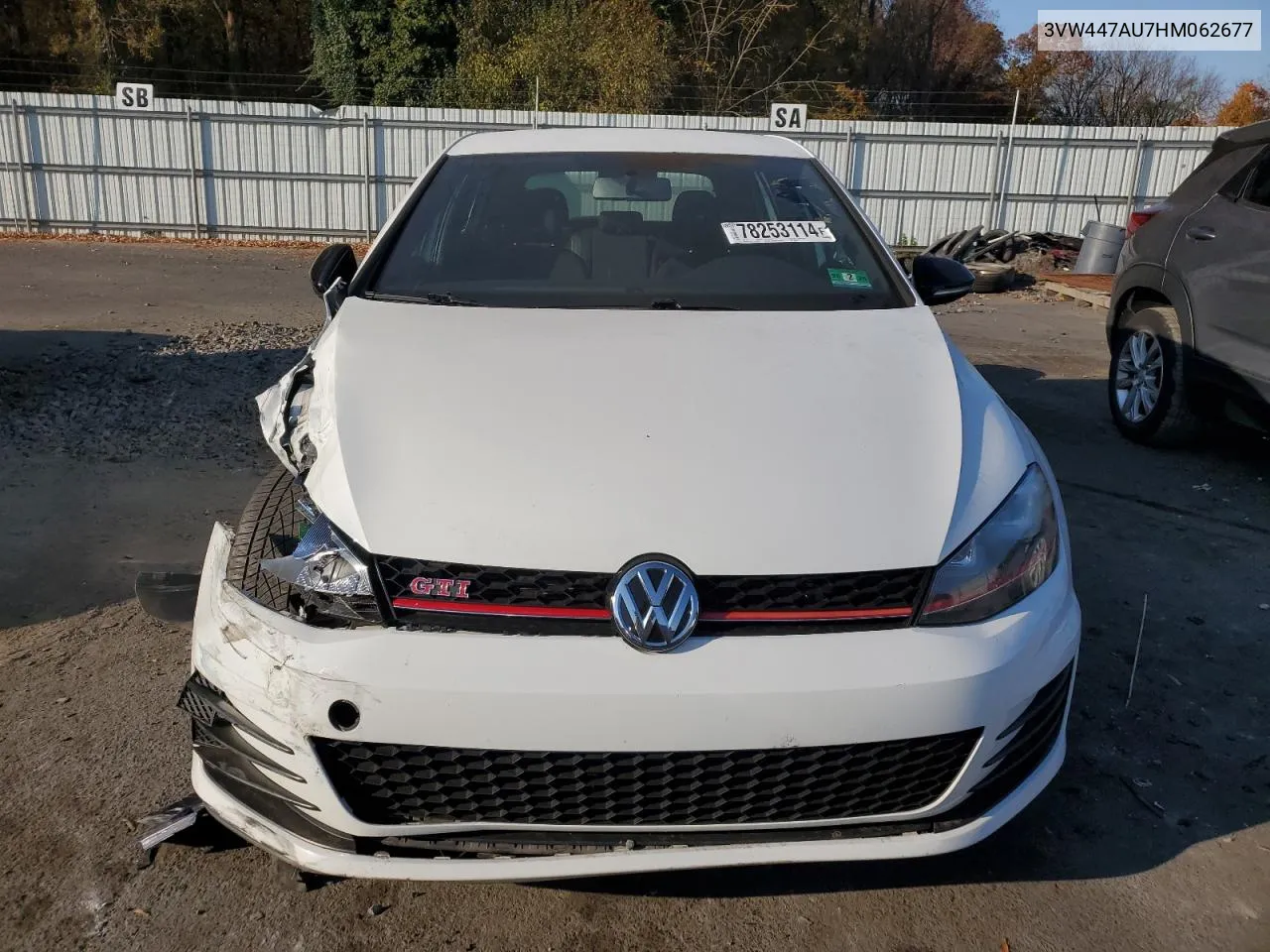 2017 Volkswagen Gti S/Se VIN: 3VW447AU7HM062677 Lot: 78253114