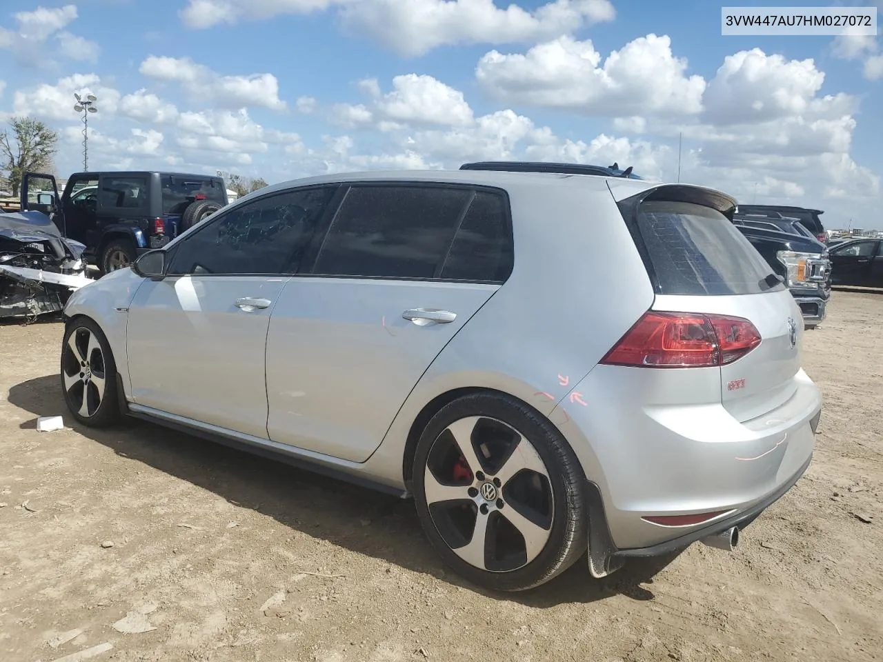 2017 Volkswagen Gti S/Se VIN: 3VW447AU7HM027072 Lot: 78976114