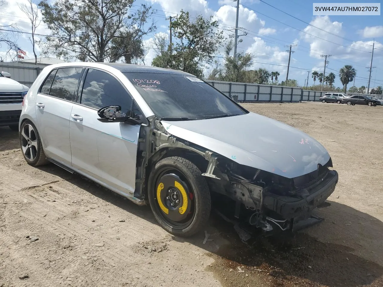 2017 Volkswagen Gti S/Se VIN: 3VW447AU7HM027072 Lot: 78976114