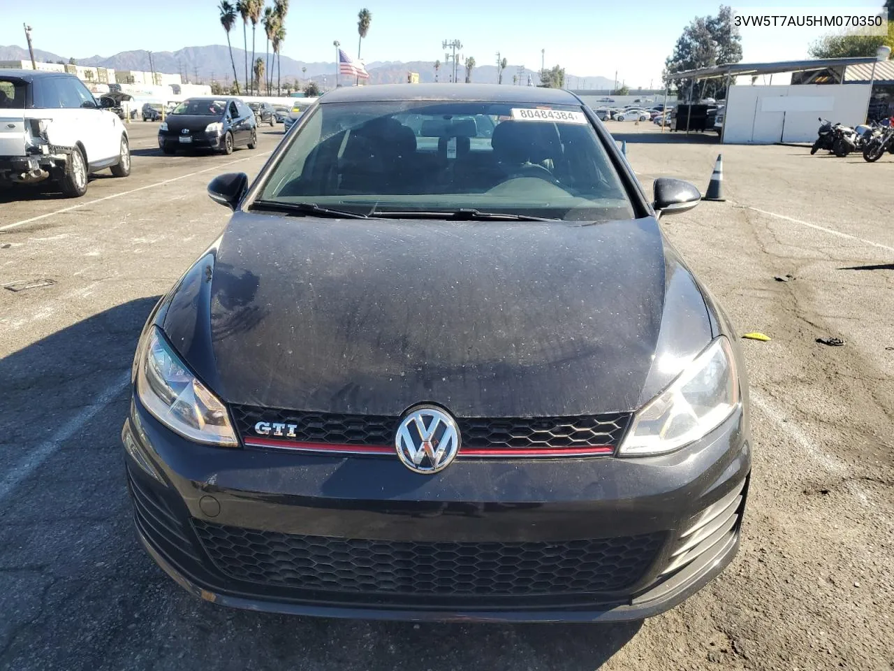 2017 Volkswagen Gti S VIN: 3VW5T7AU5HM070350 Lot: 80484384