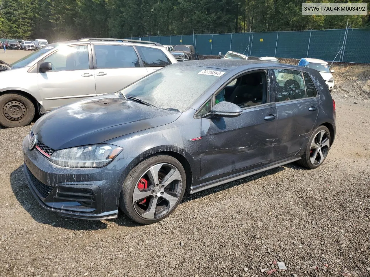 3VW6T7AU4KM003492 2019 Volkswagen Gti S