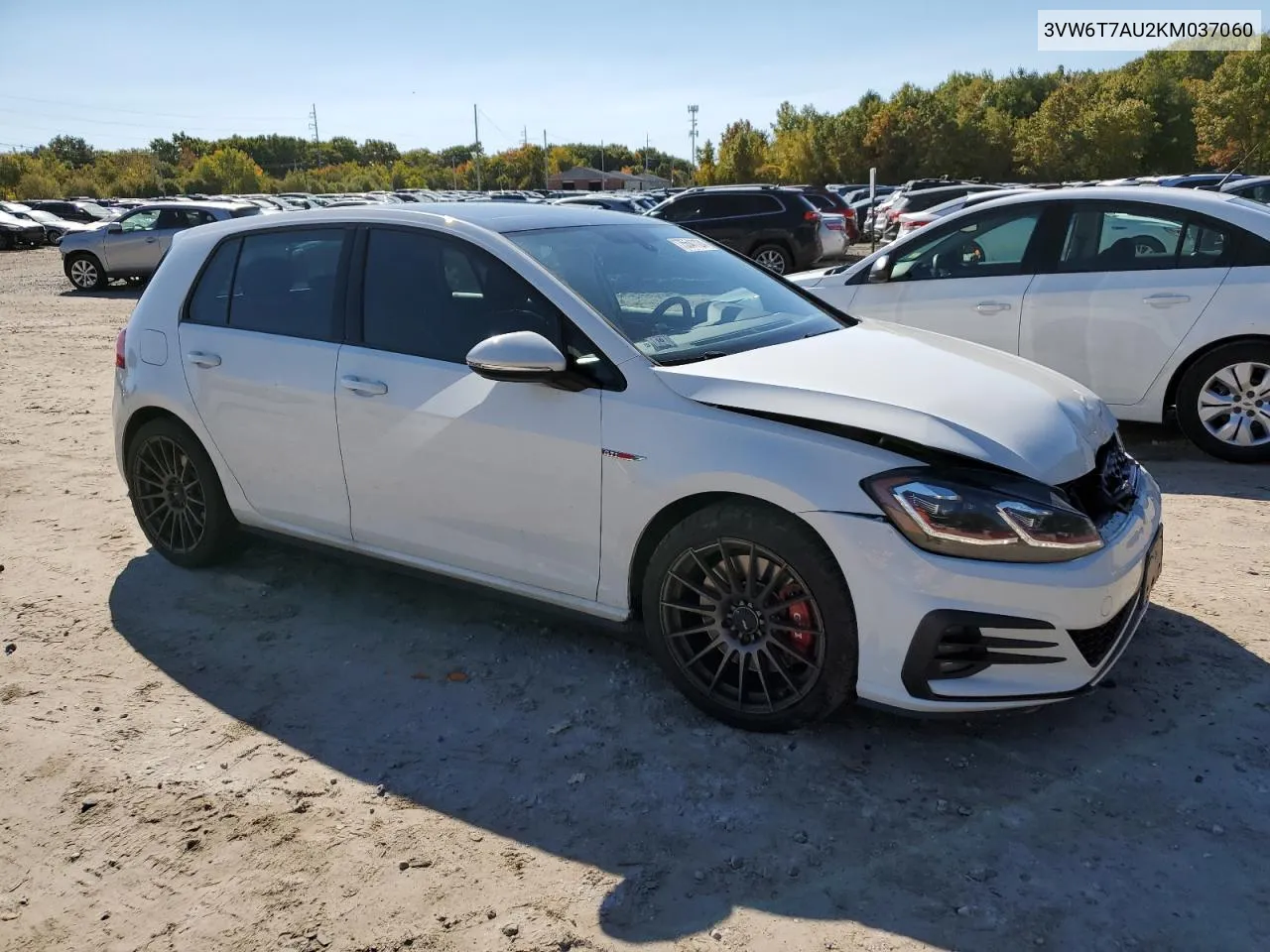 2019 Volkswagen Gti S VIN: 3VW6T7AU2KM037060 Lot: 75541124