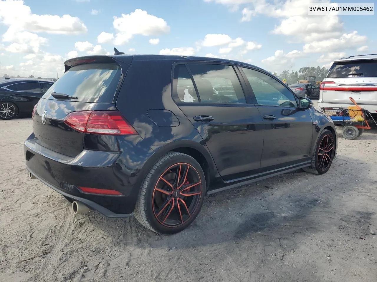 2021 Volkswagen Gti S VIN: 3VW6T7AU1MM005462 Lot: 72455714