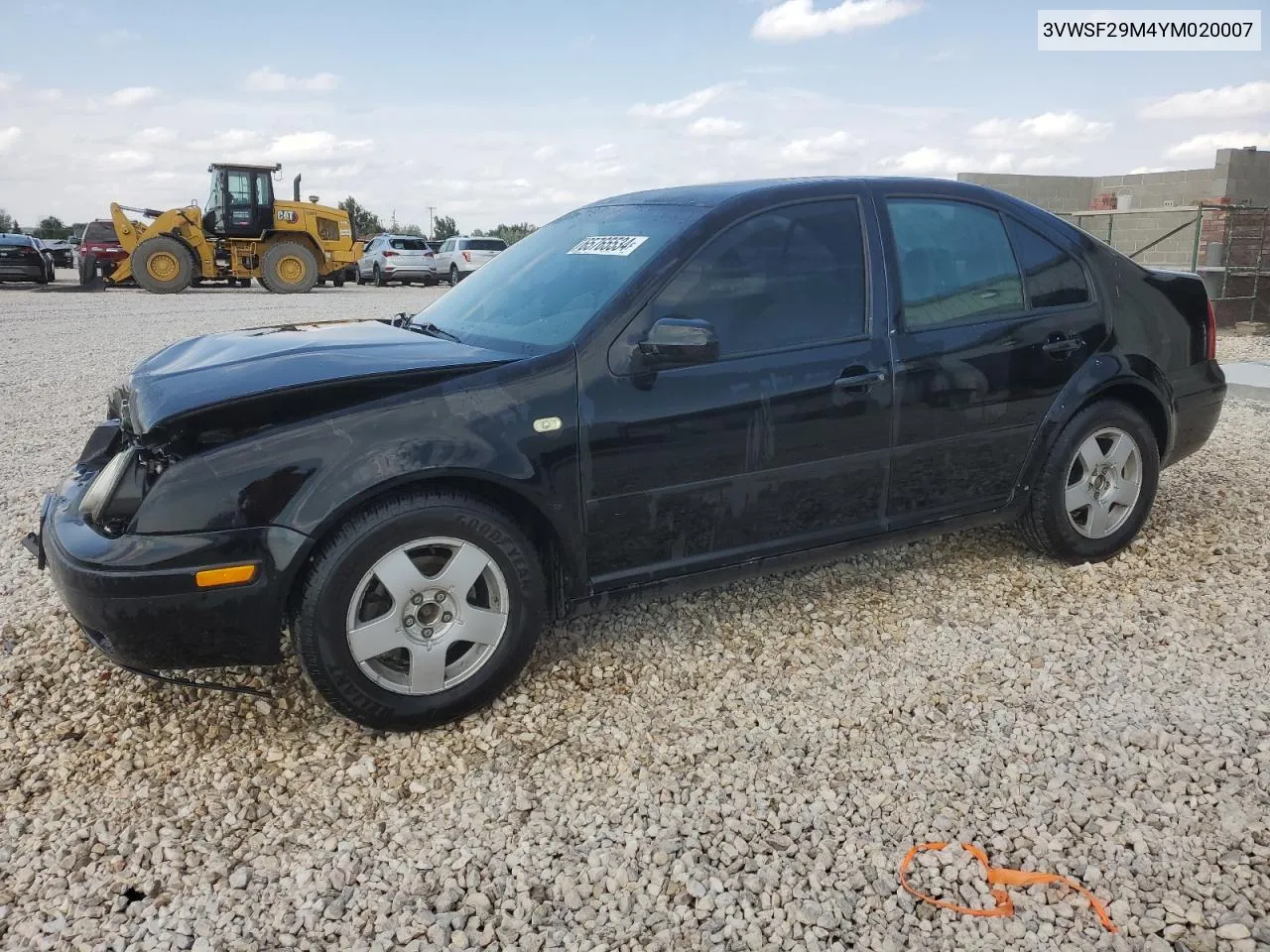 2000 Volkswagen Jetta Gls Tdi VIN: 3VWSF29M4YM020007 Lot: 65765534