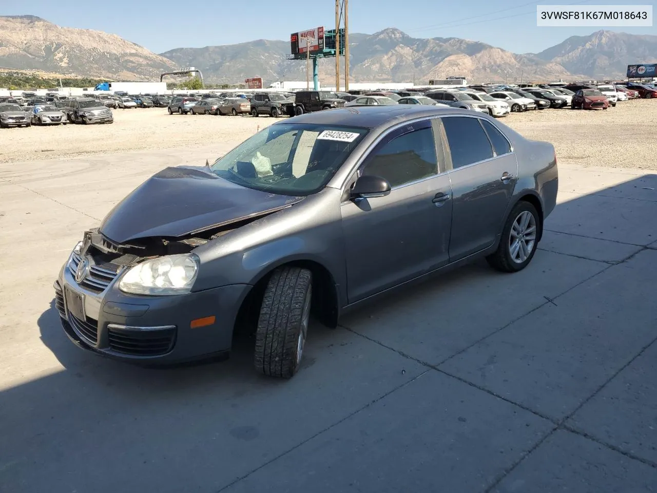 2007 Volkswagen Jetta 2.5 Option Package 1 VIN: 3VWSF81K67M018643 Lot: 69428254