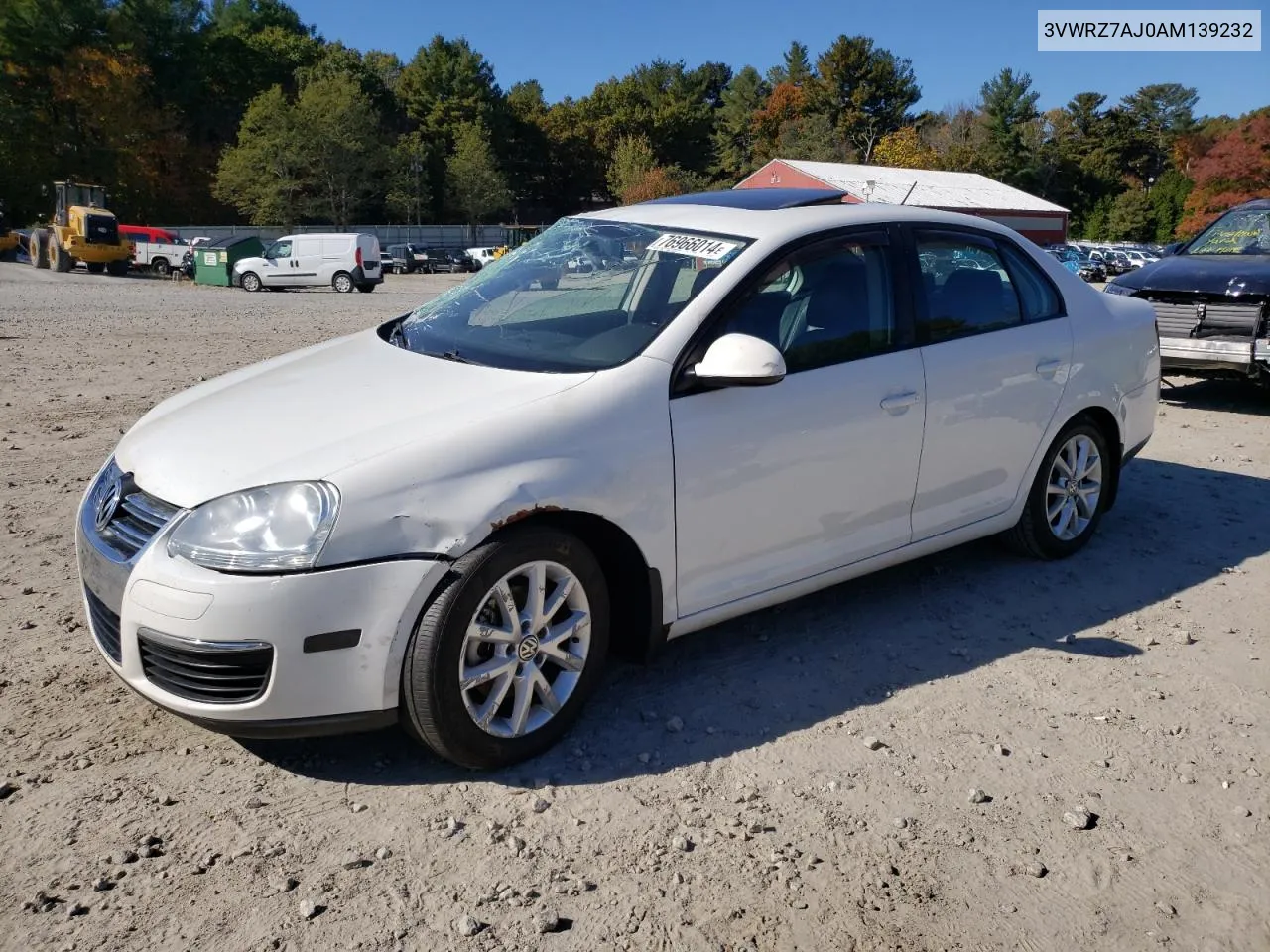 2010 Volkswagen Jetta Se VIN: 3VWRZ7AJ0AM139232 Lot: 76966014