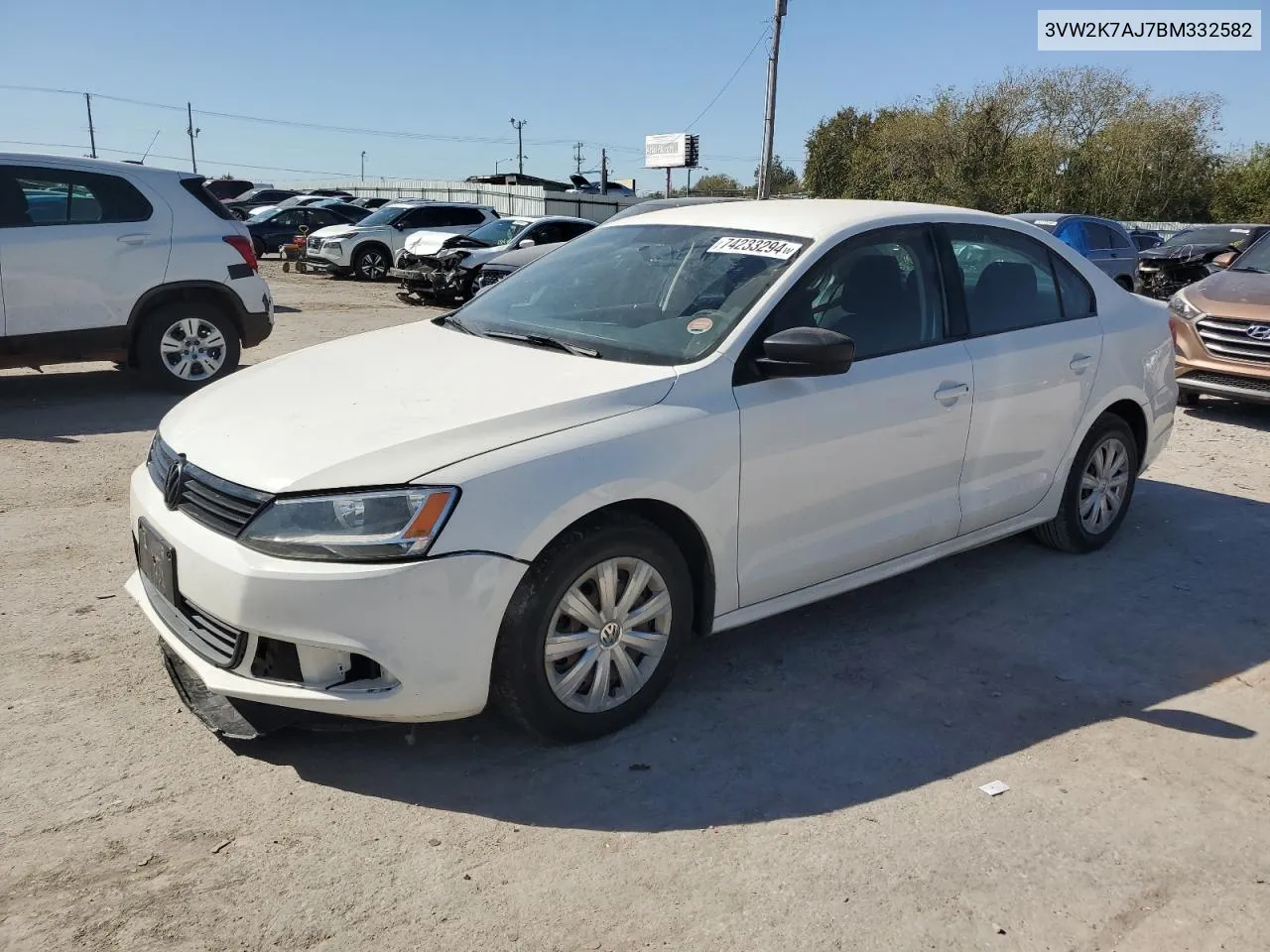 2011 Volkswagen Jetta Base VIN: 3VW2K7AJ7BM332582 Lot: 74233294