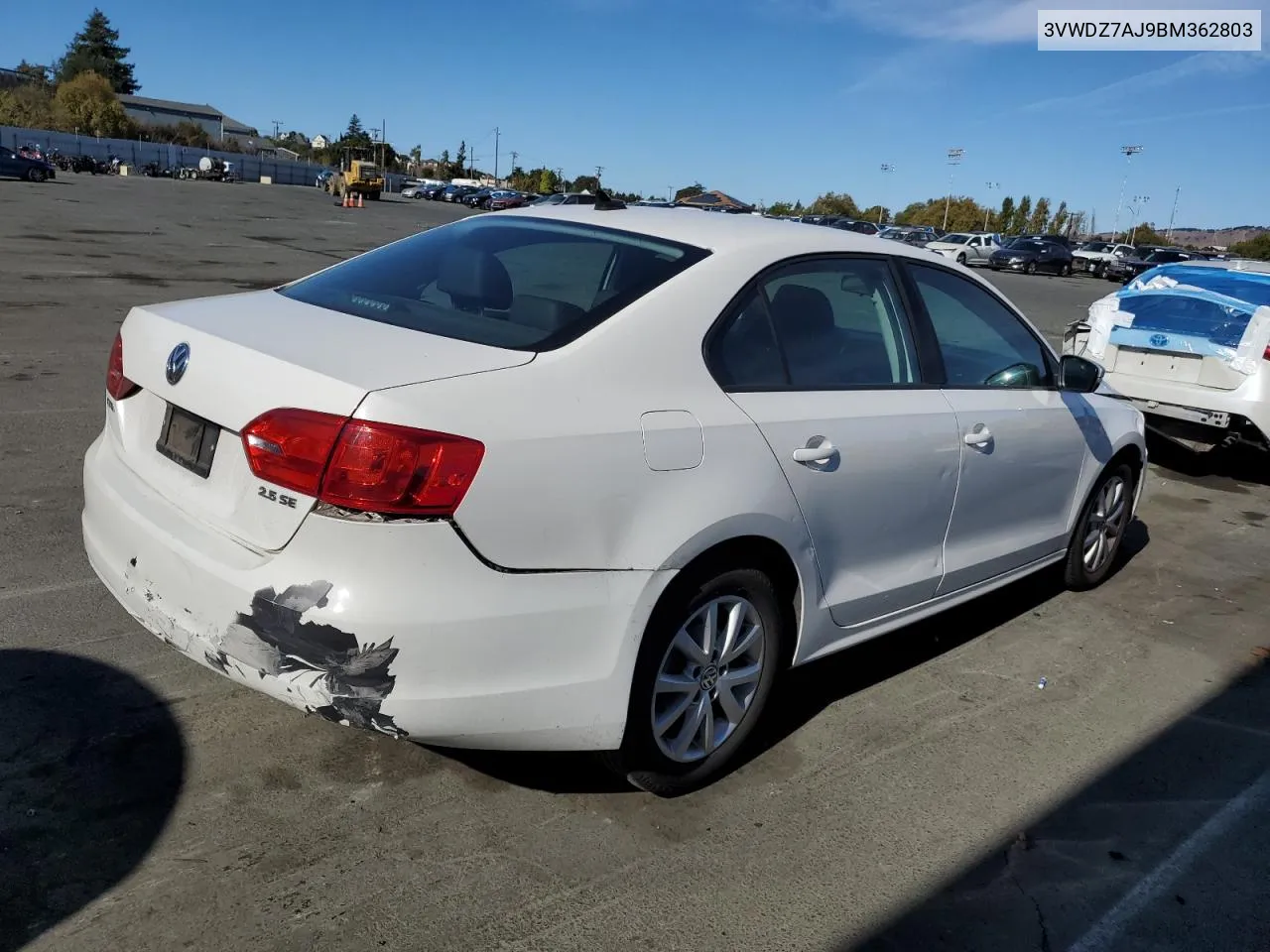 2011 Volkswagen Jetta Se VIN: 3VWDZ7AJ9BM362803 Lot: 76727854