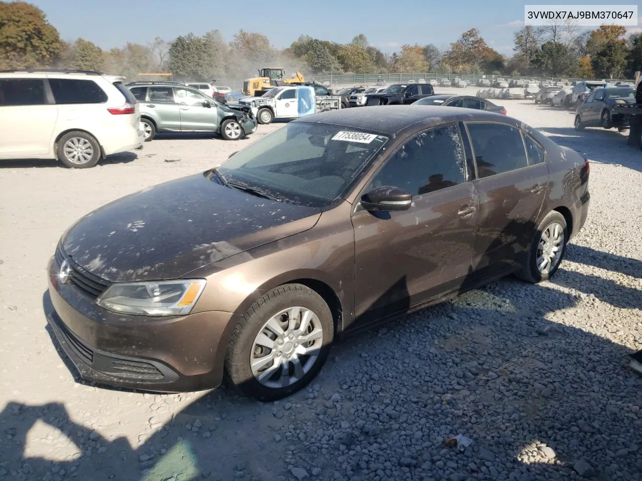 2011 Volkswagen Jetta Se VIN: 3VWDX7AJ9BM370647 Lot: 77538054