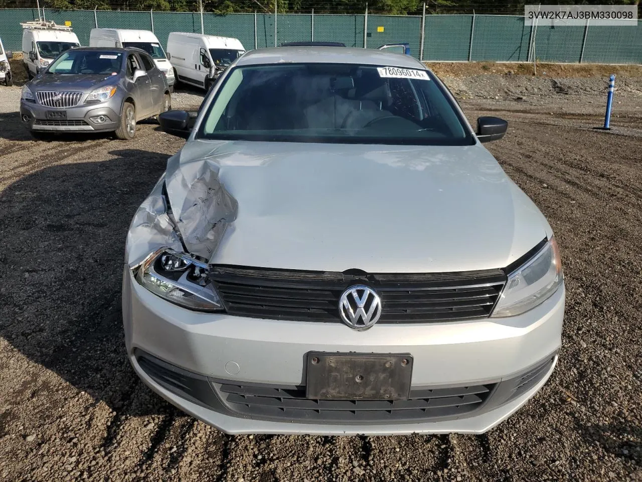 2011 Volkswagen Jetta Base VIN: 3VW2K7AJ3BM330098 Lot: 78096014