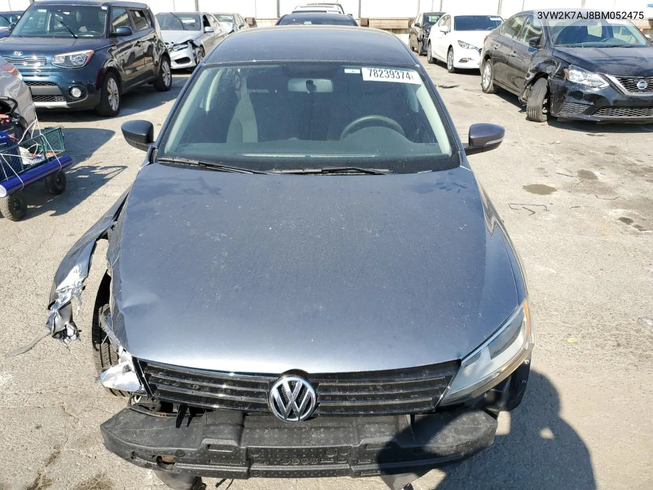 2011 Volkswagen Jetta Base VIN: 3VW2K7AJ8BM052475 Lot: 78239374