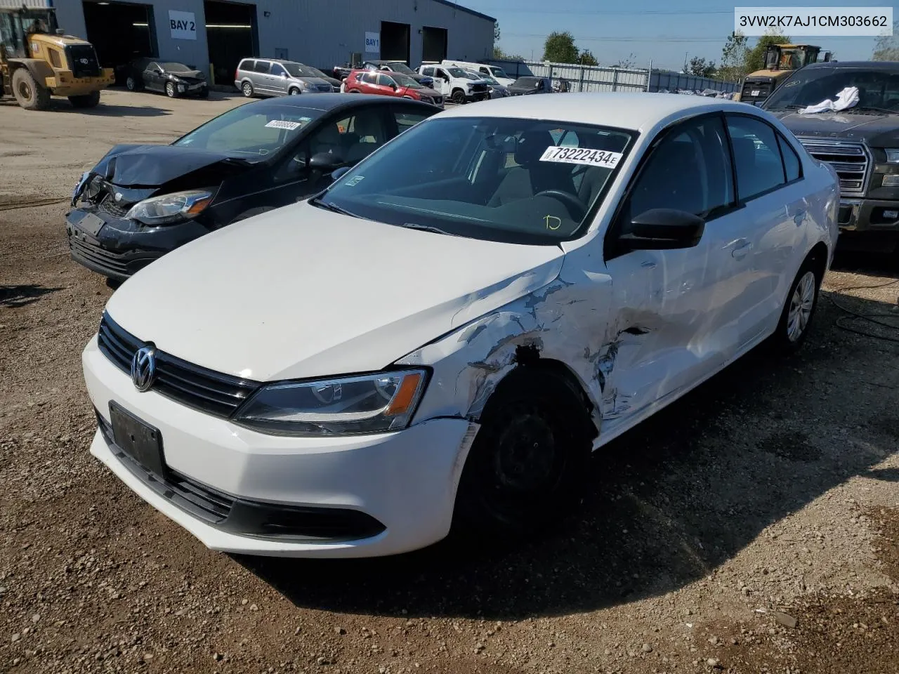 2012 Volkswagen Jetta Base VIN: 3VW2K7AJ1CM303662 Lot: 73222434