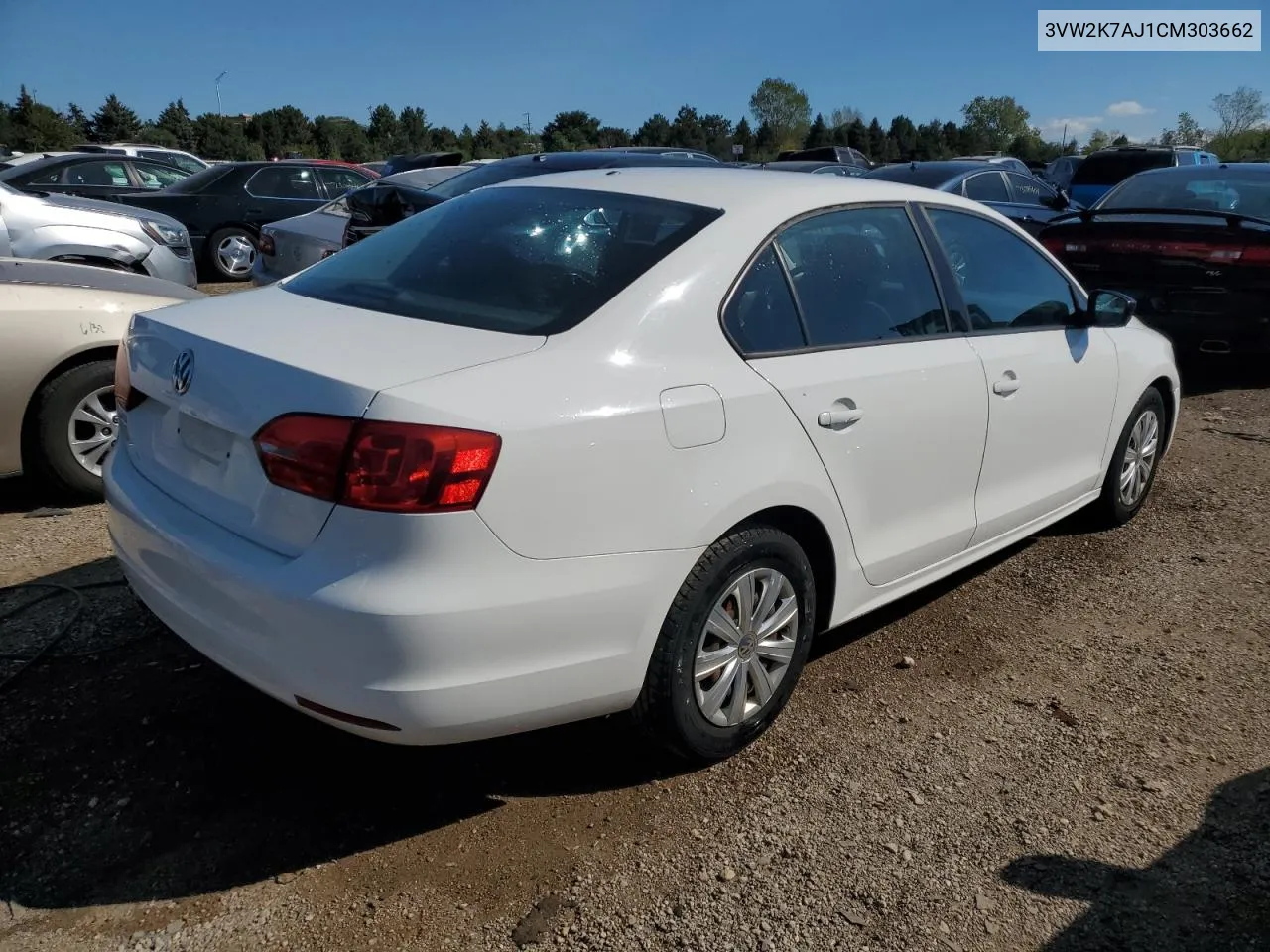 2012 Volkswagen Jetta Base VIN: 3VW2K7AJ1CM303662 Lot: 73222434