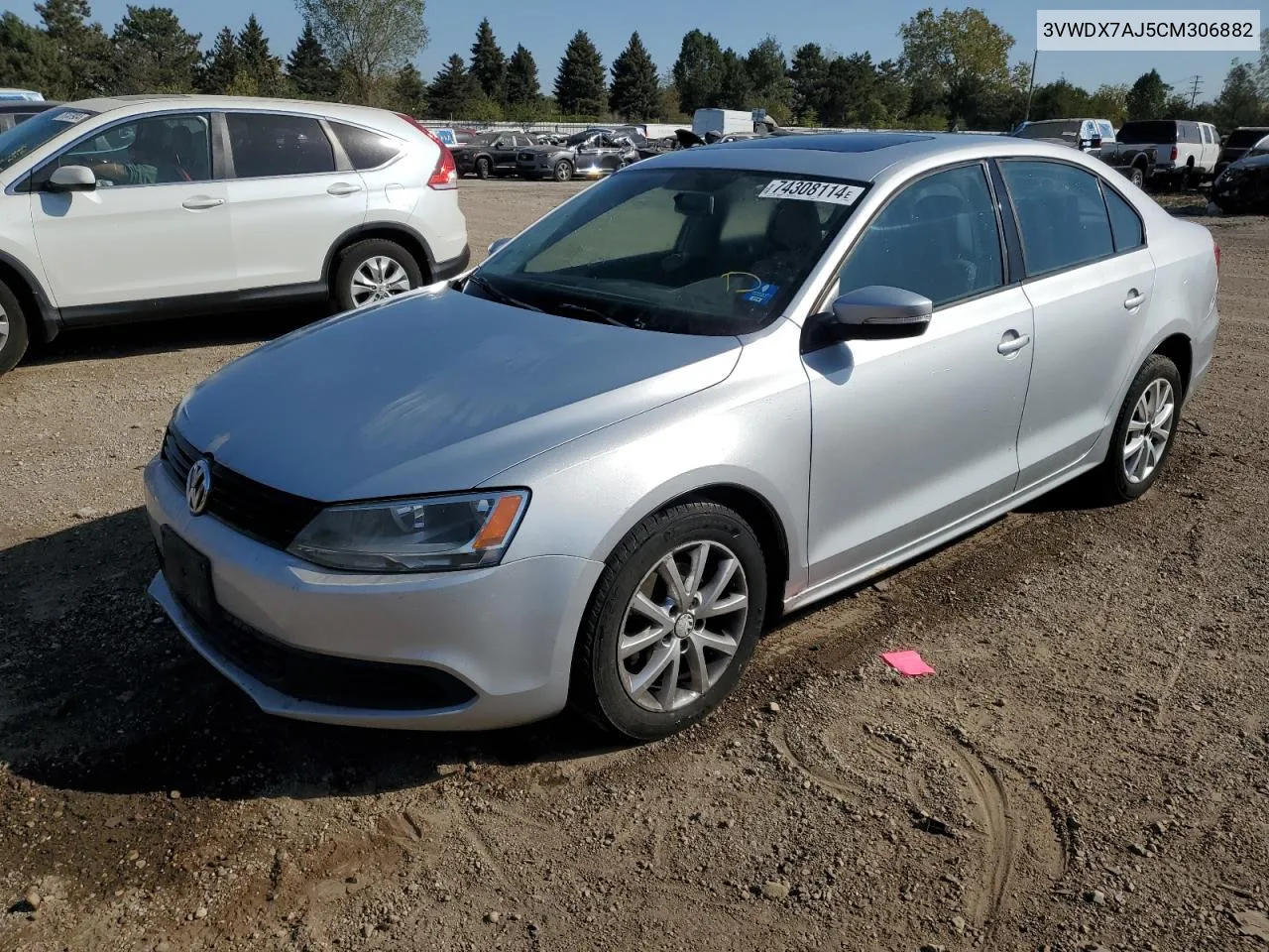 2012 Volkswagen Jetta Se VIN: 3VWDX7AJ5CM306882 Lot: 74308114