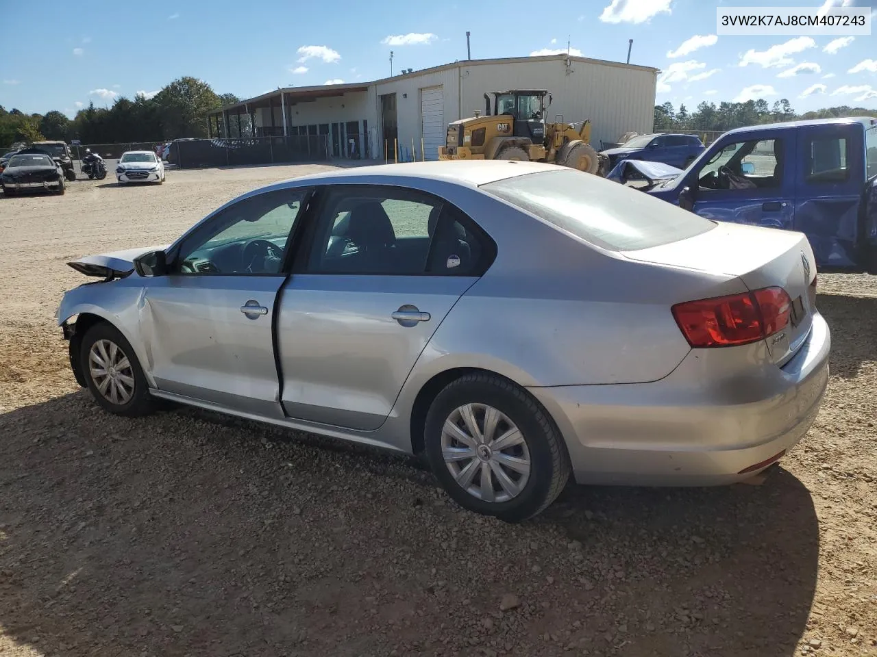 2012 Volkswagen Jetta Base VIN: 3VW2K7AJ8CM407243 Lot: 76411654