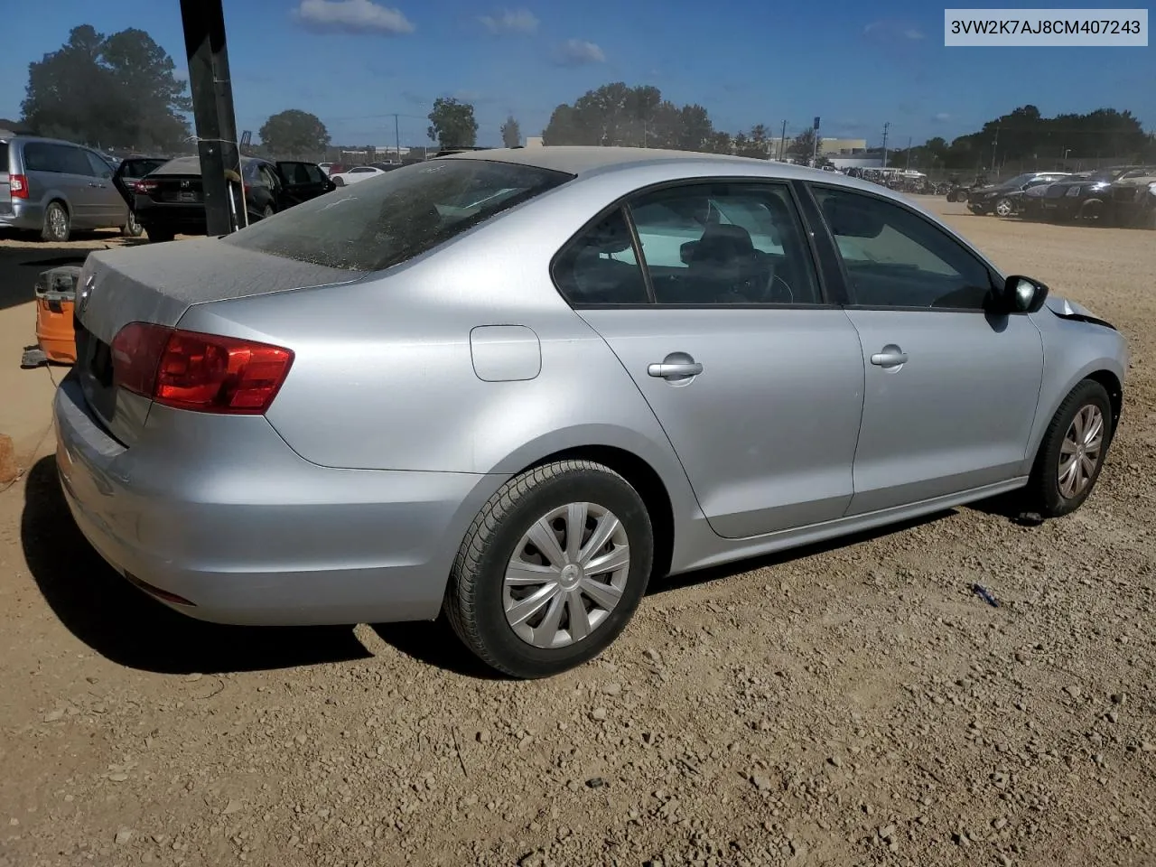 2012 Volkswagen Jetta Base VIN: 3VW2K7AJ8CM407243 Lot: 76411654