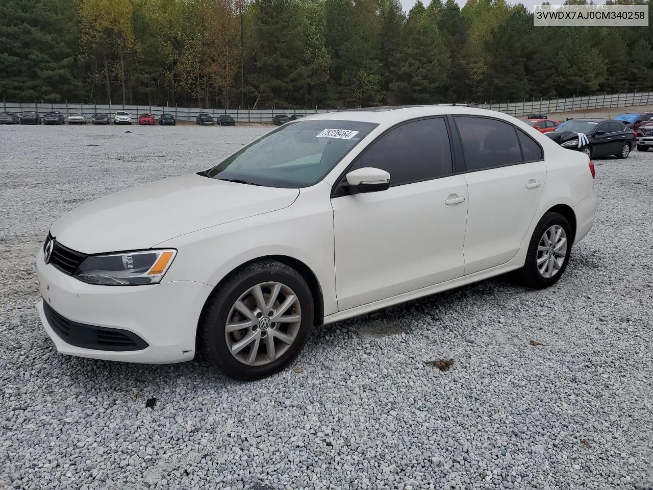 2012 Volkswagen Jetta Se VIN: 3VWDX7AJ0CM340258 Lot: 78228464