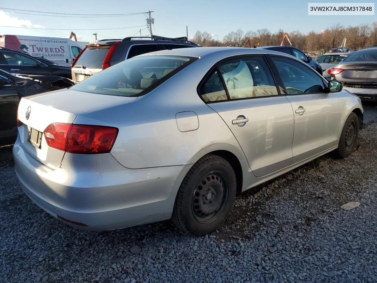 2012 Volkswagen Jetta Base VIN: 3VW2K7AJ8CM317848 Lot: 80179934